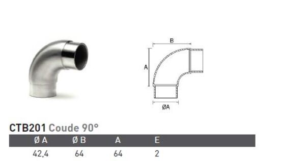Coude acier 90° pour tube rond Ø42,4 mm - Au meilleur prix