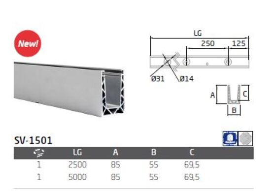 Profilé aluminium 85 x 55 x 2500mm spécial