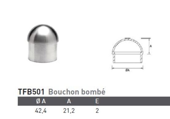 Bouchon bombé Ø43 ou Ø42,4 inox 316
